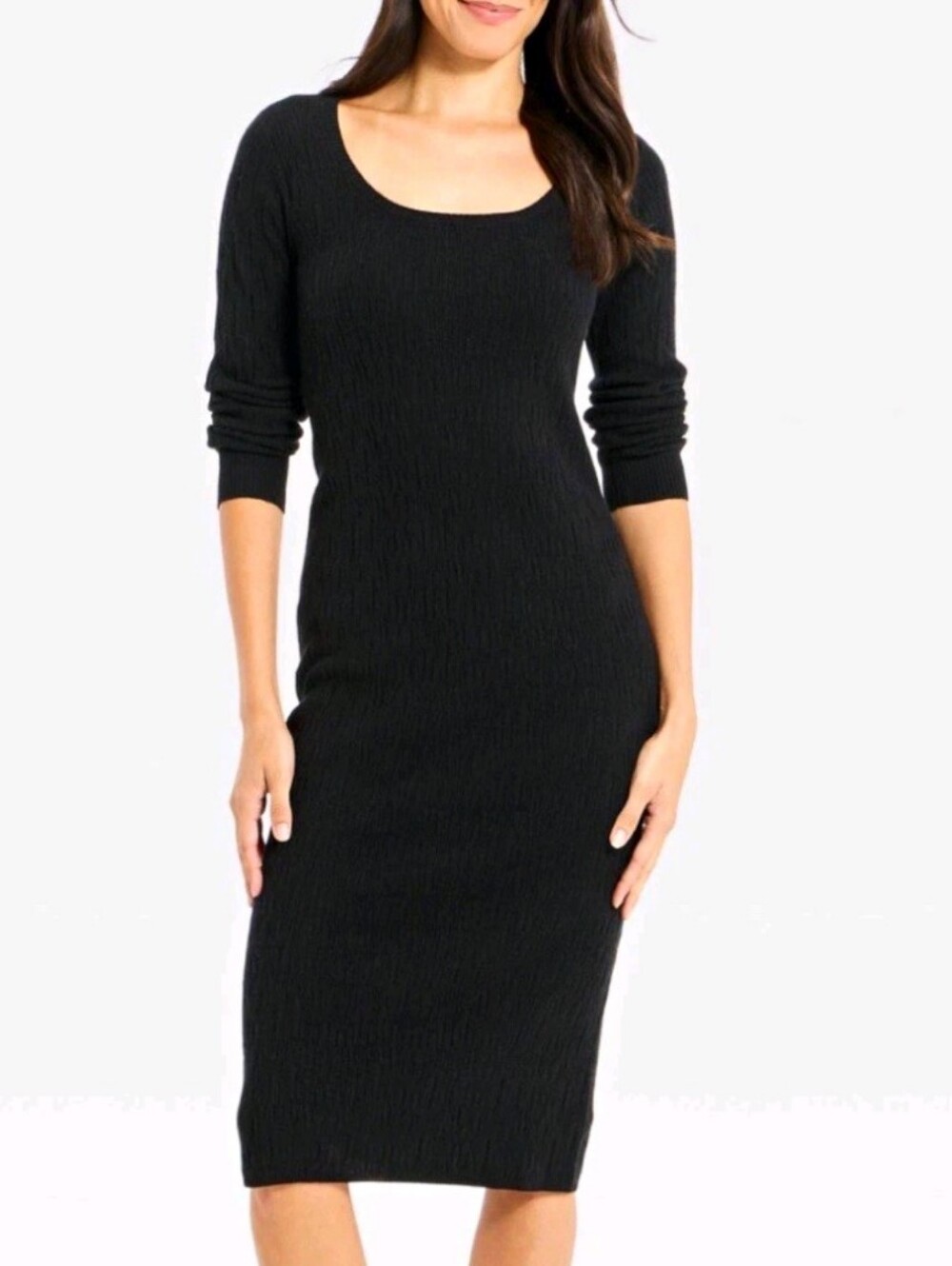 Scoop Neck Textured Longsleeve Sweater Midi Dress